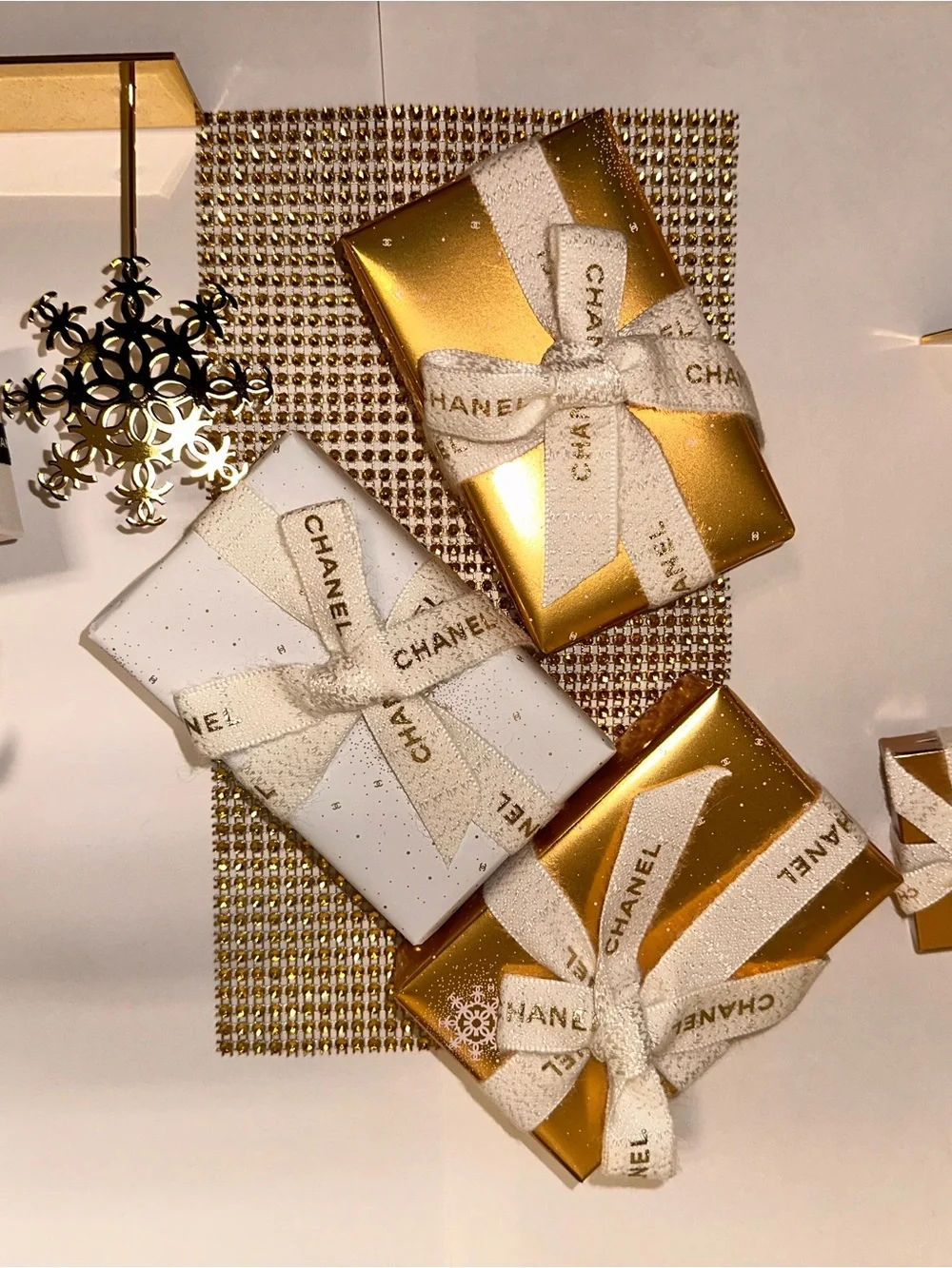 CHANEL Gold white Holiday Display Accessories bundle!
